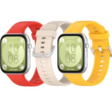 Imagem de HAOZHI Pulseira Compatível para Huawei Watch Fit 4 3 4 Pro,Bracelete Correia Cinta Alça de substituição para Huawei Watch Fit 3 4 Pro (Vermelho+Marfim+Amarelo)