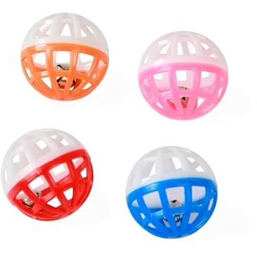 Imagem de Kit de Bolinhas com Guizo para Gatos, 4 Unidades, Plástico e Aço, 4cm de Diâmetro, Coloridas, com Som para Brincadeiras e Exercícios