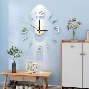 Imagem de Relógio de parede 3D DIY espelho relógio criativo acrílico adesivos de parede decoração de sala de estar agulha de quartzo (A-prata)