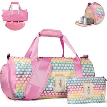 Imagem de Vogewood Presente para meninas de 3, 4, 5, 6, 7, 8, 9, 10, 11 e 12 anos, bolsa de viagem para meninas, bolsa infantil com compartimento para sapatos, bolsa de dança de balé de ginástica personalizada