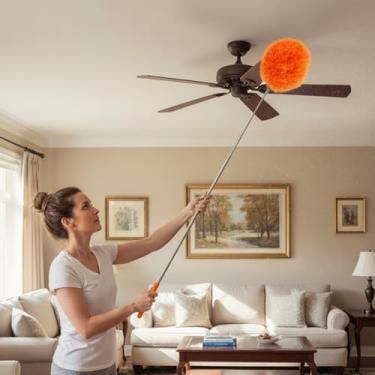 Imagem de Espanadores para limpeza com haste de extensão - espanador extensível de alto alcance, espanadores de microfibra laváveis para canto de tetos domésticos