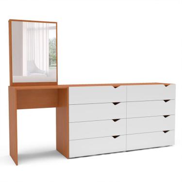 Imagem de Cômoda com Espelho Porto 8 Gavetas Freijó e Branca