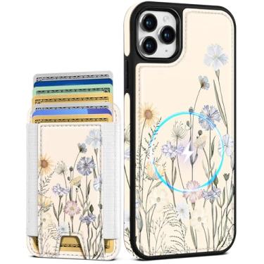 Imagem de Shorogyt Capa carteira para iPhone 11 Pro Max – Serve para 7 cartões, compatível com suporte magnético Magsafe para cartão de crédito de couro bonito capa de telefone feminina meninas para Apple 11