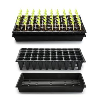 Imagem de RooTrimmer Pacote com 10 bandejas 1020 com 10 bandejas de sementes de 9 cm de profundidade de 50 células – kit inicial de sementes para jardinagem, bandejas de berçário de plástico durável para