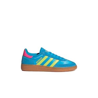 Imagem de adidas Tênis feminino Handball Spezial Lifestyle (alumínio/verde universitário/chiclete), Sky Rush/amarelo solar/rosa lúcido, 37
