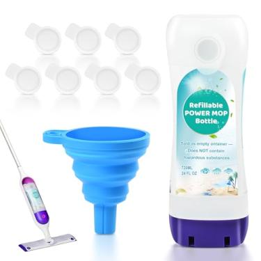 Imagem de DrFlito Garrafa recarregável compatível com Swiffer Power Mop – Recipiente de solução reutilizável de HDPE à prova de vazamento de 7 pastilhas de vedação e 1 funil dobrável, use qualquer limpador