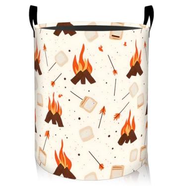 Imagem de ainori Cesta de lavanderia para fogueira, pano Oxford, minimalista, rústico, roupa suja, cesto dobrável para decoração de quarto, estampa de marshmallow e fogo, organizador de brinquedos 19,7 x 15,8