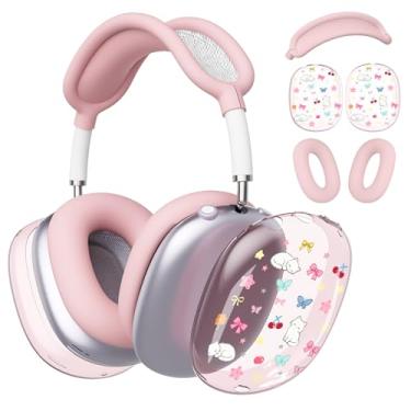 Imagem de BlHMCASE Capa de fone de ouvido para AirPods Max, bonito Kawaii, laço de gatinho transparente, capa de silicone rosa para fones de ouvido para Apple AirPods Max