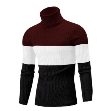 Imagem de Suéter masculino QZH.DUAO, de gola alta, colorido, slim fit