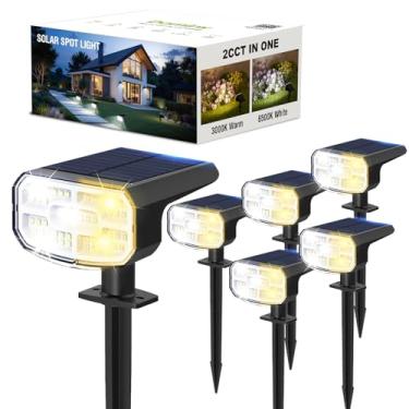 Imagem de DAMINY Holofotes solares à prova d'água IP65, 2 CCT (branco quente e branco frio), 4 modos de iluminação luzes solares para quintal, jardim, caminho, paisagem, ligar/desligar automático - pacote com 6