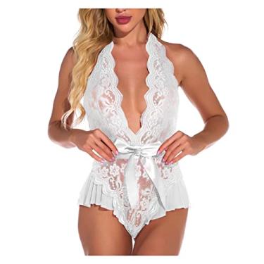 Imagem de WYUYIWH Lingerie feminina body sexy lingerie halter macacão pijama oco (cor: A, tamanho: código XXG)