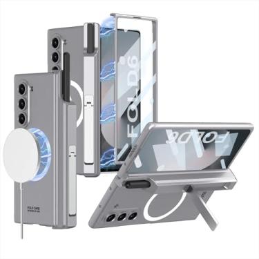 Imagem de Capa Protetora Com Suporte Spen, Suporte Lateral, Anel Magnético. Pelicula Frontal e Spen Ponta Fina Compatível com Samsung Z Fold6 (Cinza)
