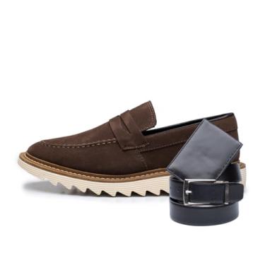 Imagem de ThézB Sapato Social Oxford Masculino em Couro Sintético, Sola Tratorada, Estilo Brogue com Carteira e Cinto, Marrom (Café Off, BR, Adulto, Numérico, 38)