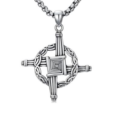 Imagem de Lattd Colar com cruz de Santa Brígida, prata esterlina 925, pingente de cruz brígida, joia irlandesa, com corrente de aço inoxidável 56 cm + 5 cm