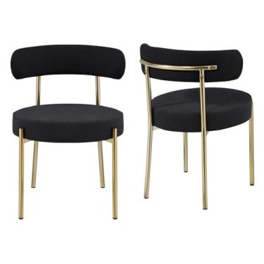Imagem de TonyDo Conjunto de 2 cadeiras de jantar pretas Boucle, cadeiras modernas para sala de jantar com encosto, cadeira boucle redonda estofada para sala de estar, cadeiras de cozinha sem braços com pernas
