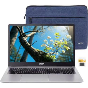 Imagem de acer Chromebook 315, laptop com tela IPS FHD de 15,6 polegadas (1920 x 1080), Intel Celeron N4500, 4 GB de RAM, 128 GB de armazenamento (64 GB eMMC + 64 GB SD), webcam, Chrome OS, prata brilhante