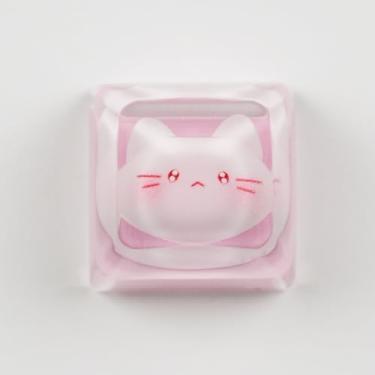 Imagem de ULTRAEQUIP Teclas artesanais, design de gato rosa, chave de teclado mecânico de resina 1U, chave de substituição única compatível com 1U para teclado mecânico ESC Key