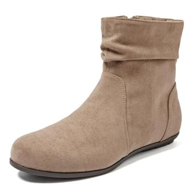 Imagem de Luoika Botas femininas de cano curto de largura larga - Botas curtas pretas e marrons com bloco de salto baixo com zíper lateral., Bege 706, 11.5 Wide