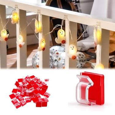 Imagem de 50 peças de clipes de luz de Natal, ganchos para luzes de corda ao ar livre, ganchos organizadores de cordão adesivo, suporte de fio pegajoso para pendurar luz de Natal, cabo de parede, luzes de fadas