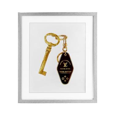 Imagem de Stupell Industries Glam Gold Key Fashion Impressão emoldurada cinza sob vidro, design por Ziwei Li, 21 x 17