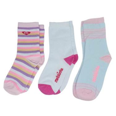 Imagem de Kit 3 Pares De Meias Infantil Feminina Molekinha, Branco, Rosa, Branco