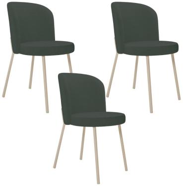 Imagem de Kit 03 Cadeiras para Sala de Jantar Cozinha Estofada Gavi Arena L02 Linho Verde Musgo - Lyam Decor