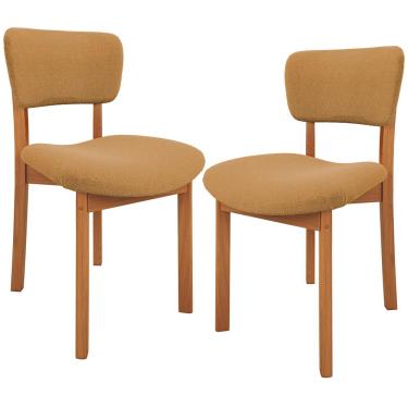 Imagem de Kit 02 Cadeiras Para Sala de Jantar Cozinha Living Estofada Dara L02 Bouclê Mostarda - Lyam Decor