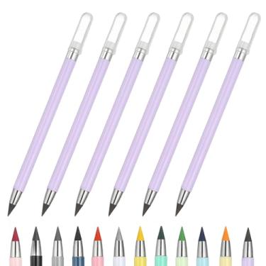 Imagem de PATIKIL Forever Pencil, conjunto de 6 peças de lápis de metal afiados mecânicos fofos para livros de colorir, esboço, desenho, escrita, arte, iniciante, roxo