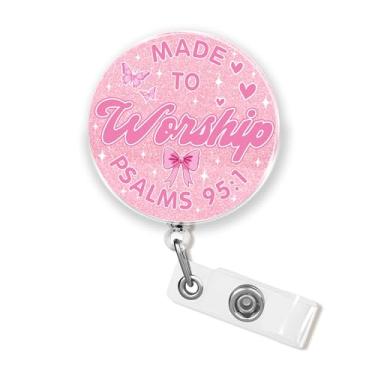 Imagem de Carretel de crachá Made To Worship, 4 cm, citação inspiradora, fé, oração religiosa, versículo bíblico, enfermeira de Deus, CNA, suporte de crachá de identificação de farmácia de enfermagem, retrátil