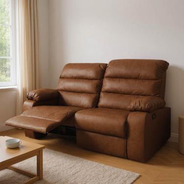 Imagem de Sofá 2 Lugares Reclinável Retrátil 170cm Naaman Sintético Pu K01 - D'rossi Marrom