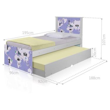 Imagem de Bicama Juvenil Adesivada Mapa Viagens Com Colchões