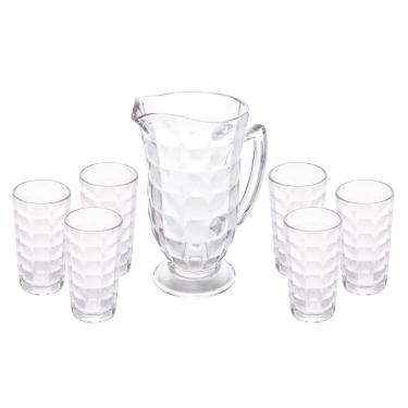Imagem de Cj Jarra 1 Litro C/6 Copos Altos de Vidro 270ml Xadrez Transparente Lyor