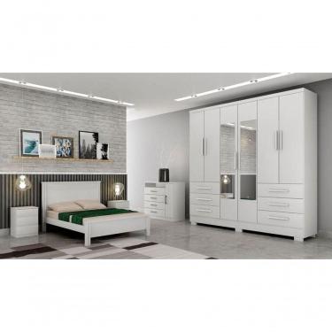 Imagem de Guarda Roupa Solteiro Com Espelho Com Pés 6 Portas 6 Gavetas - Encant-branco - Móveis Horizonte