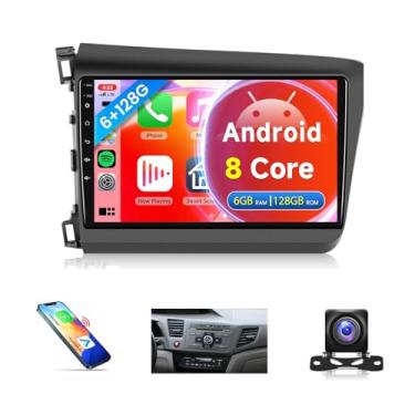 Imagem de Rádio automotivo de 8 núcleos 6G + 128G para Honda Civic 2012-2015, Rimoody Car Stereo Android Carplay, Android Auto, tela sensível ao toque de 9 polegadas, GPS 4G, WiFi, Bluetooth, FM, DSP-36, link