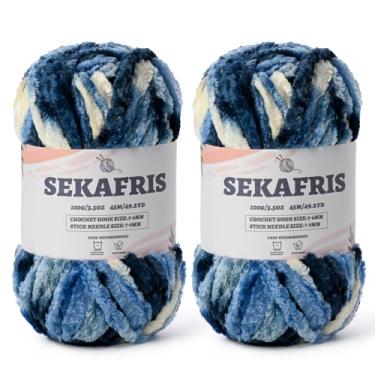 Imagem de Fio de chenille grosso felpudo para crochê, fio de pelúcia macio para tricô à mão, fio de cobertor de bebê volumoso 2 x 100 g (2 x 49,2 jardas) para fios de crochê Amigurumi, fio de veludo fofo de