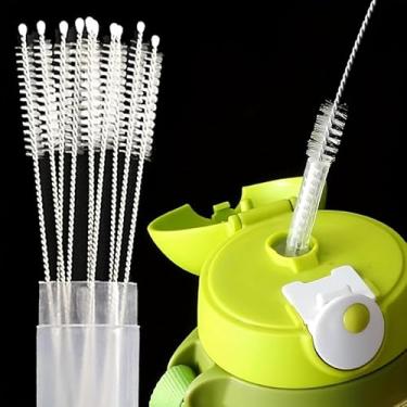 Imagem de Limpador de escova de palha de aço inoxidável, cabo longo, flexível, copo de sucção de cerdas macias, tubos de vidro, reutilizáveis, 27 cm, 5 peças