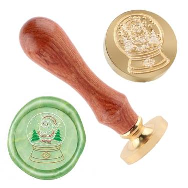 Imagem de Carimbo de lacre de cera de Natal, Papai Noel, Globo de Neve, carimbo de latão e uma alça de madeira, carimbos cabeça para cartões de Natal, convites de festa, cartas, envelopes, cartões de