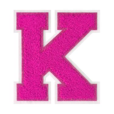 Imagem de 1 PÇ Patch de letra de chenille rosa de 11,4 cm com borda branca – Remendos do alfabeto para roupas, jaquetas, mochilas, chapéus para decoração personalizada, nome personalizado e artesanato. (K)