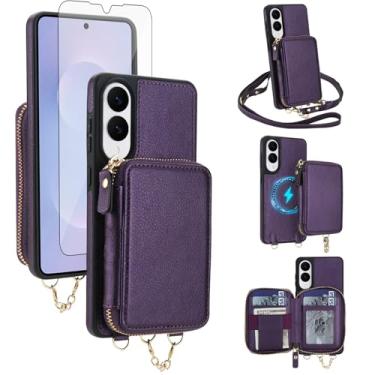 Imagem de Capa de telefone para Samsung Galaxy S25 Edge carteira com zíper capa de bolsa protetora de tela transversal alça de cordão 2 em 1 magnética destacável bloqueio RFID Flip S25Edge 25S S 25 25Edge