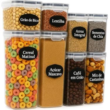 Imagem de Kit 8 Potes Hermeticos Porta Alimentos com Tampa Vedante | Organizadores de Mantimentos para Cozinha e Despensa | Plastico Livre de BPA | Armazenamento para Graos, Cereais, Massas e Petiscos