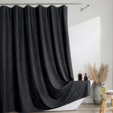 Imagem de Ebesto Cortina de chuveiro preta longa de 213 cm de comprimento, 1 peça, cortina de chuveiro de banheiro de tecido macio texturizado em relevo, repelente de água, pano lavável à máquina, decoração de