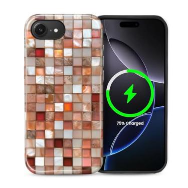 Imagem de casesok Capa para iPhone 16e, compatível com MagSafe, capa rígida de camada dupla + capa de silicone, proteção total à prova de choque para iPhone 16e-Aparência de mosaico colorido laranja