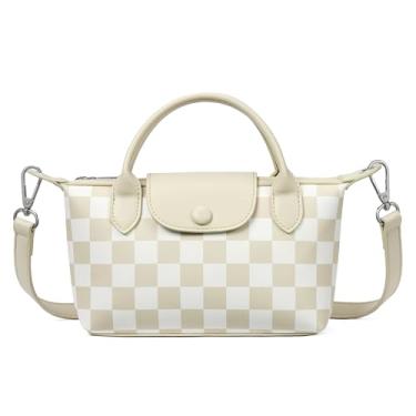 Imagem de BOSTANTEN Bolsa tiracolo pequena feminina de couro vegano, bolsa de mão com alça superior, Bege