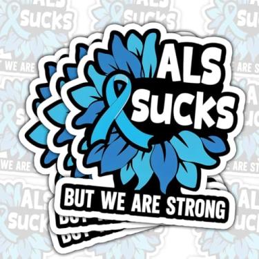 Imagem de Adesivos de vinil ALS Sucks But We are Strong, Blue Ribbon ALS Awareness, presentes para famílias, apoiadores, profissionais de saúde, para laptop, garrafa de água, copo, caderno, janela de carro 7,6