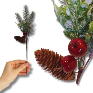 Imagem de Kit com 10 Galhos, buquês de Frutinhas Azevinho Artificial Realista | Decoração Natalina com Pinha e Folhas Verdes 30cm | para Árvore de Natal, pinheiro, Enfeite De Festas de Final de Ano