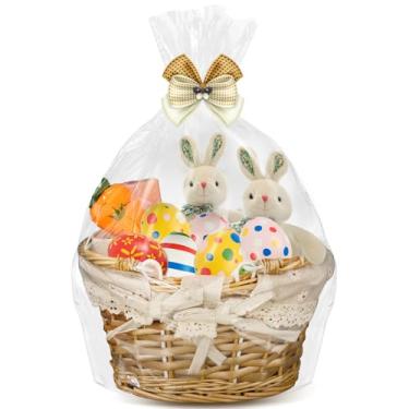 Imagem de Yeumk 25 sacos de celofane para cestas de presente grandes sacos de violoncelo transparentes para embrulho de presente de Natal envoltório de celofane para embalagem de produtos de Halloween e Páscoa