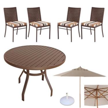 Imagem de Jogo de mesa alumínio com ombrelone e 4 cadeiras com almofadas - Sarah