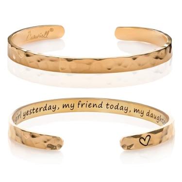 Imagem de Carviell Pulseiras femininas gravadas – inspiradoras, amizade, amor, mãe, filha, irmã, cristã, formatura, memorial e presentes de casamento – 80+ frases – aço inoxidável, pronto para presente, One