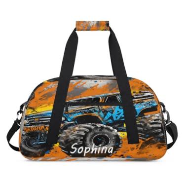Imagem de Bolsa esportiva personalizada, caminhão de desenho animado colorido com nome, bolsa de dormir personalizada, bolsa de fim de semana, bolsa de treino para dança, balé, academia, ginástica, mala, viagem