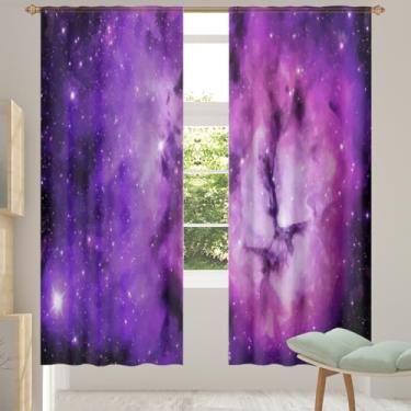 Imagem de 2 conjuntos de painéis de cortinas transparentes de céu estrelado roxo cortinas transparentes arejadas com filtro leve painéis de cortina de porta para janela para sala de estar, quarto, jantar, 192